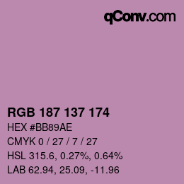 颜色代码: RGB 187 137 174 | qconv.com