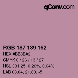 Color code: RGB 187 139 162 | qconv.com