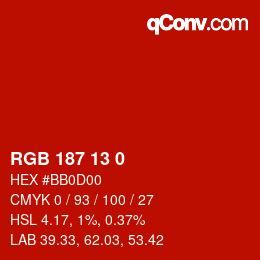 Color code: RGB 187 13 0 | qconv.com