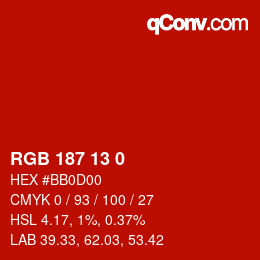 カラーコード: RGB 187 13 0 | qconv.com