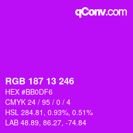 Color code: RGB 187 13 246 | qconv.com