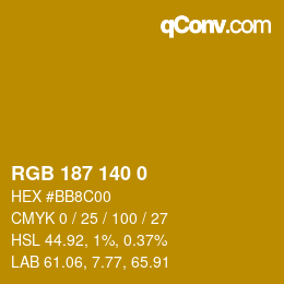 Color code: RGB 187 140 0 | qconv.com