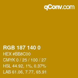 Color code: RGB 187 140 0 | qconv.com