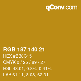 Farbcode: RGB 187 140 21 | qconv.com