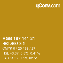 Color code: RGB 187 141 21 | qconv.com