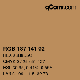 Color code: RGB 187 141 92 | qconv.com