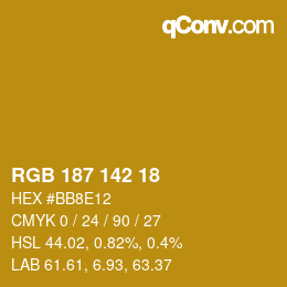 Color code: RGB 187 142 18 | qconv.com