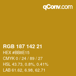 Color code: RGB 187 142 21 | qconv.com