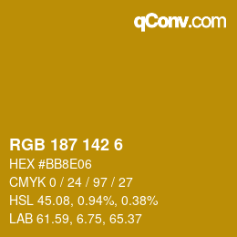 カラーコード: RGB 187 142 6 | qconv.com