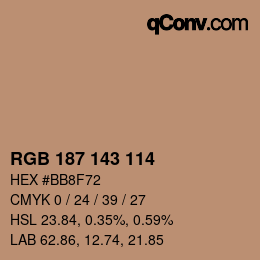 颜色代码: RGB 187 143 114 | qconv.com