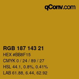 Color code: RGB 187 143 21 | qconv.com
