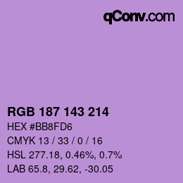 Color code: RGB 187 143 214 | qconv.com