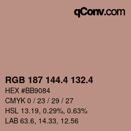 カラーコード: RGB 187 144.4 132.4 | qconv.com