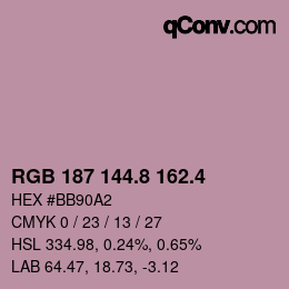 カラーコード: RGB 187 144.8 162.4 | qconv.com