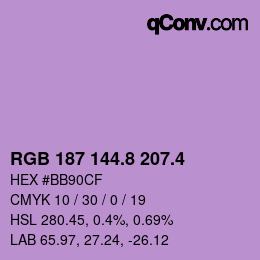 カラーコード: RGB 187 144.8 207.4 | qconv.com