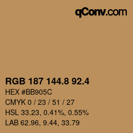 カラーコード: RGB 187 144.8 92.4 | qconv.com