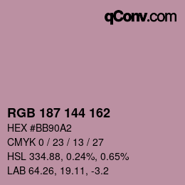Color code: RGB 187 144 162 | qconv.com