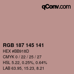 Color code: RGB 187 145 141 | qconv.com