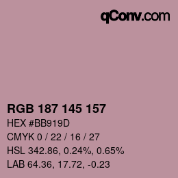 颜色代码: RGB 187 145 157 | qconv.com