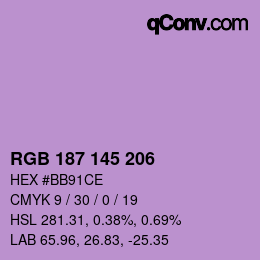 カラーコード: RGB 187 145 206 | qconv.com
