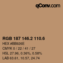 カラーコード: RGB 187 146.2 110.6 | qconv.com