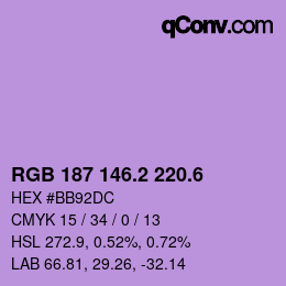 カラーコード: RGB 187 146.2 220.6 | qconv.com