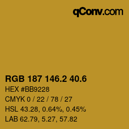 カラーコード: RGB 187 146.2 40.6 | qconv.com