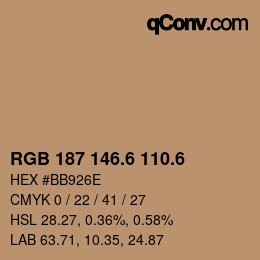 カラーコード: RGB 187 146.6 110.6 | qconv.com