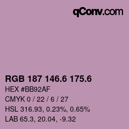 カラーコード: RGB 187 146.6 175.6 | qconv.com