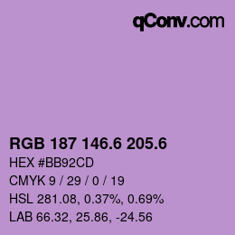 カラーコード: RGB 187 146.6 205.6 | qconv.com