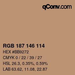 颜色代码: RGB 187 146 114 | qconv.com