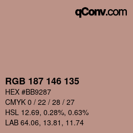 Color code: RGB 187 146 135 | qconv.com