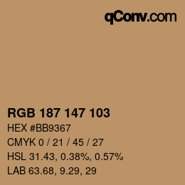 Color code: RGB 187 147 103 | qconv.com