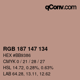 Color code: RGB 187 147 134 | qconv.com