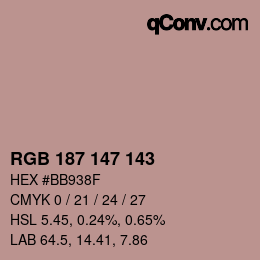 Color code: RGB 187 147 143 | qconv.com