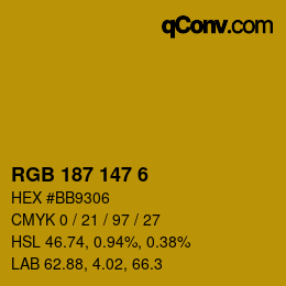 Color code: RGB 187 147 6 | qconv.com