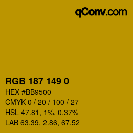 颜色代码: RGB 187 149 0 | qconv.com