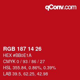 Color code: RGB 187 14 26 | qconv.com