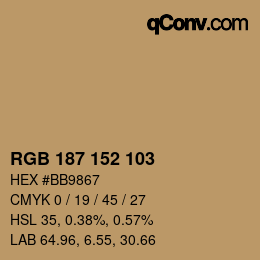 カラーコード: RGB 187 152 103 | qconv.com
