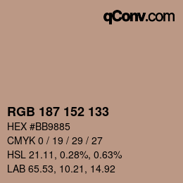 カラーコード: RGB 187 152 133 | qconv.com
