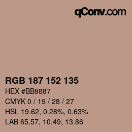 Color code: RGB 187 152 135 | qconv.com