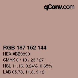 Color code: RGB 187 152 144 | qconv.com