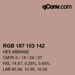 Color code: RGB 187 153 142 | qconv.com