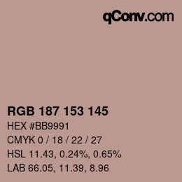颜色代码: RGB 187 153 145 | qconv.com