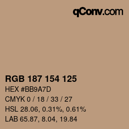 颜色代码: RGB 187 154 125 | qconv.com