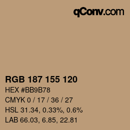 カラーコード: RGB 187 155 120 | qconv.com