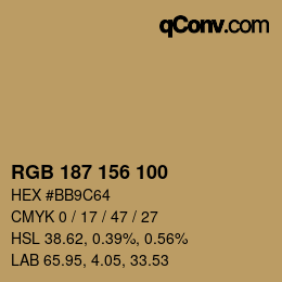 Color code: RGB 187 156 100 | qconv.com
