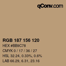 Color code: RGB 187 156 120 | qconv.com