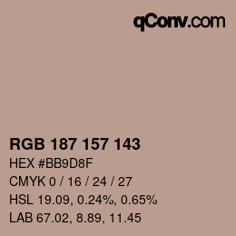 Color code: RGB 187 157 143 | qconv.com