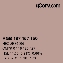カラーコード: RGB 187 157 150 | qconv.com